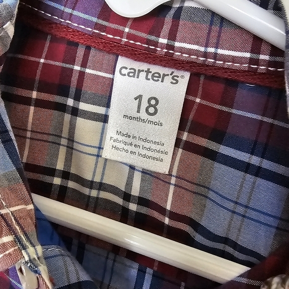 Carters Red White Blue Plaid Long Sleeve Button Down Dress Shirt Size 18 Months - Picture 4 of 8